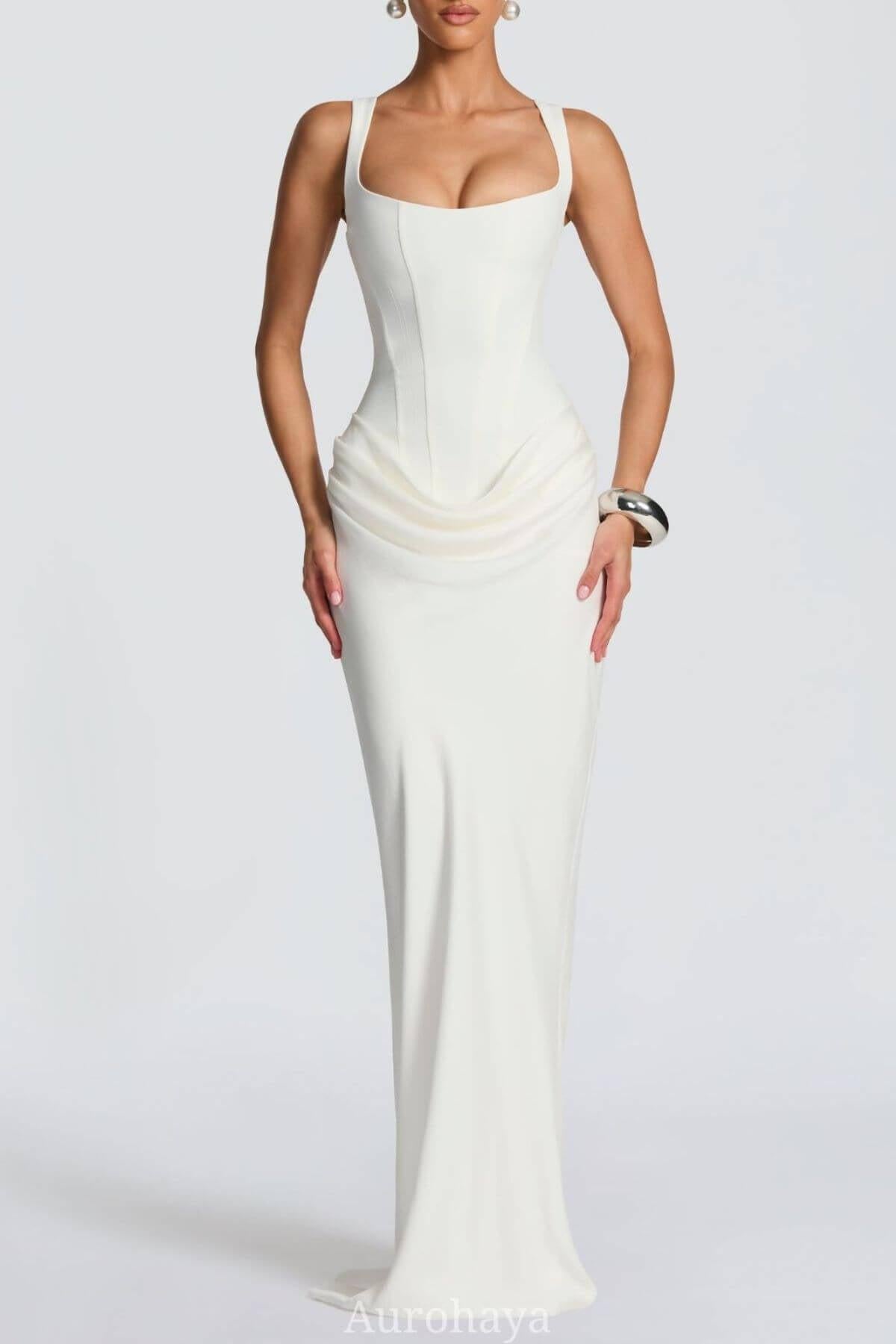 Selmori Hortense Sleeveless Square Neck Maxi Dress White