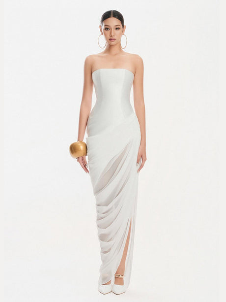 Selmori Gaëlle Strapless Satin Maxi Dress White