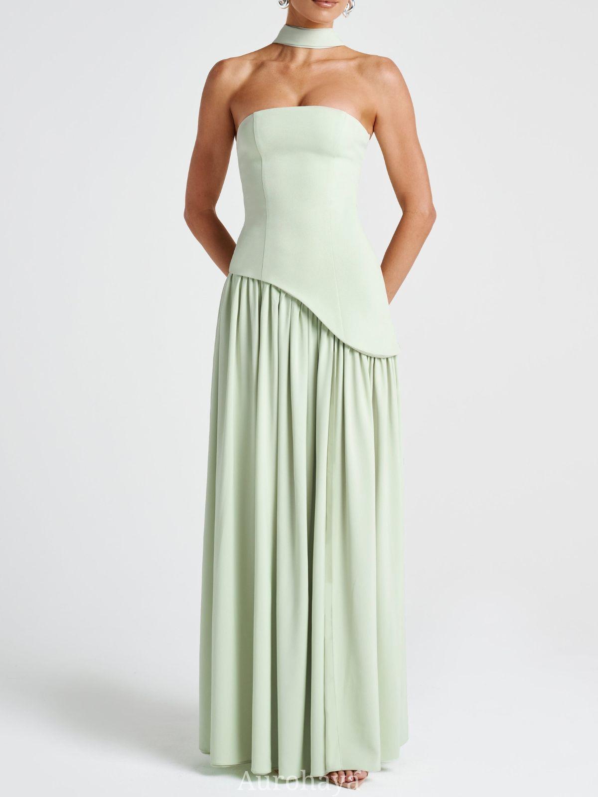 Selmori Solène Asymmetrical Maxi Gown Green