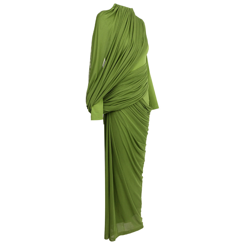 Anaëlle Draped High Neck Long Sleeve Maxi Dress