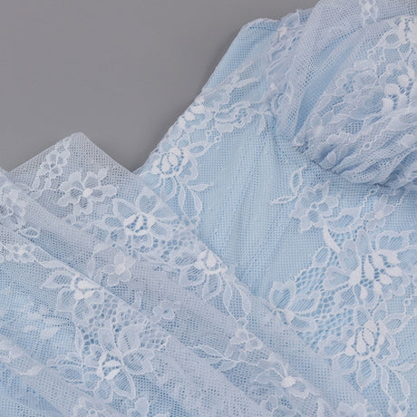 Angélique One Shoulder Draped Lace Maxi Dress / Blue