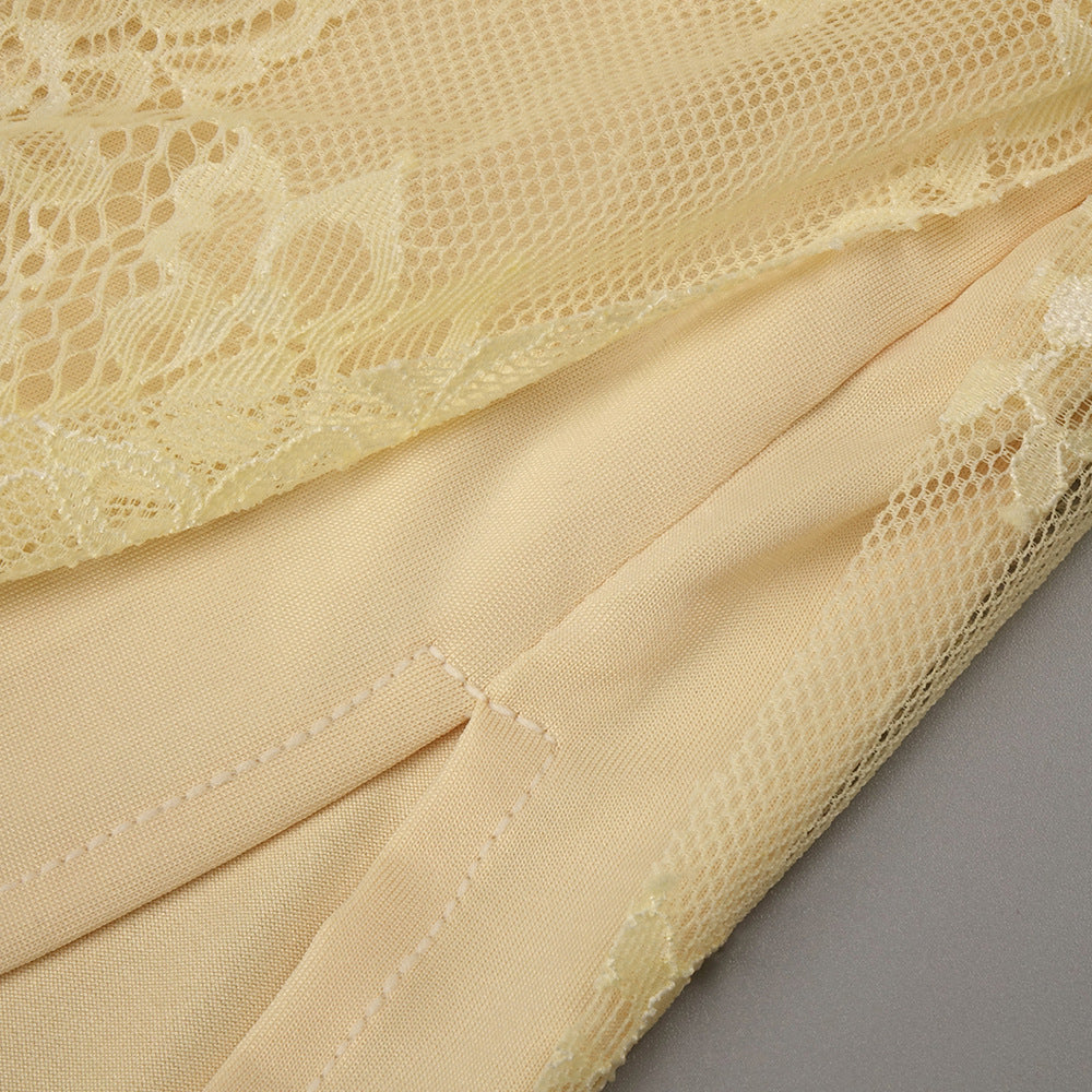 Angélique One Shoulder Draped Lace Maxi Dress Yellow