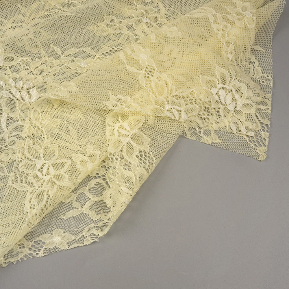 Angélique One Shoulder Draped Lace Maxi Dress Yellow