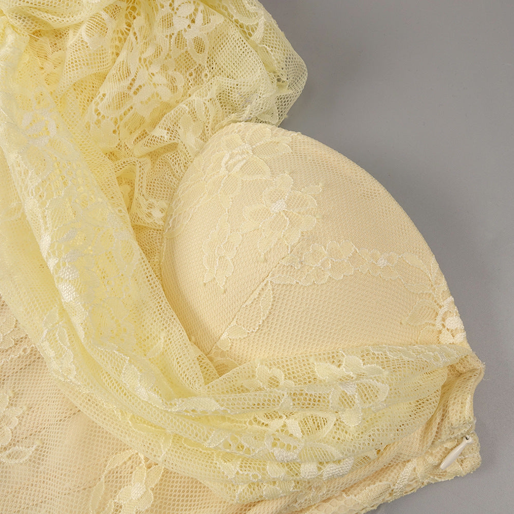 Angélique One Shoulder Draped Lace Maxi Dress Yellow