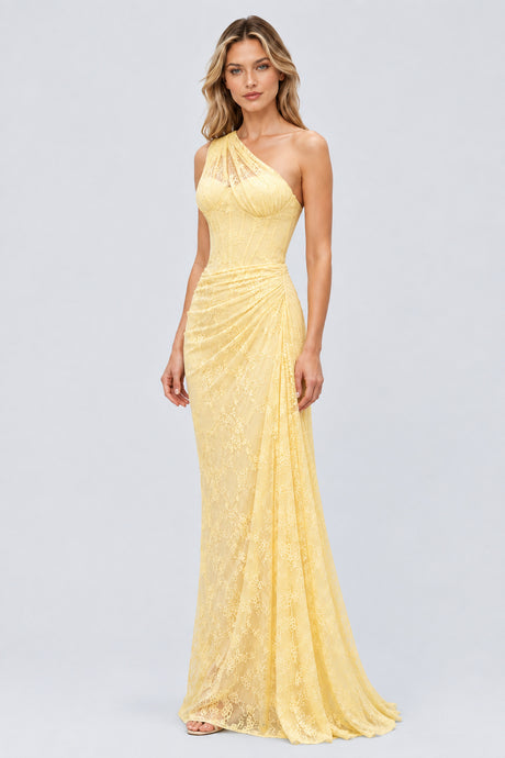 Angélique One Shoulder Draped Lace Maxi Dress - Yellow_-_selmori.com_-_05