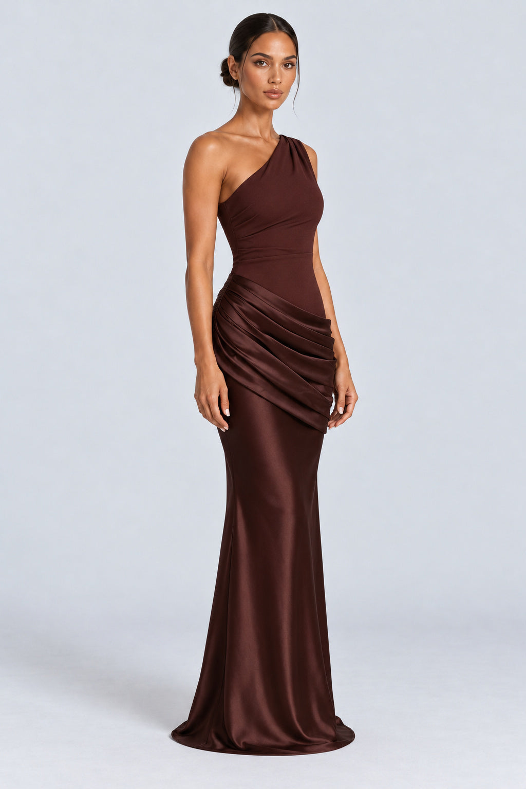 Auréliane One Shoulder Draped Satin Maxi Dress - Brown_-_selmori.com_-_06