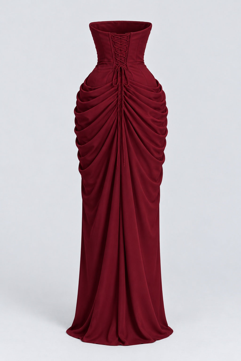 Azalée Strapless Draped High-Slit Maxi Dress - Burgundy_-_selmori.com_-_04