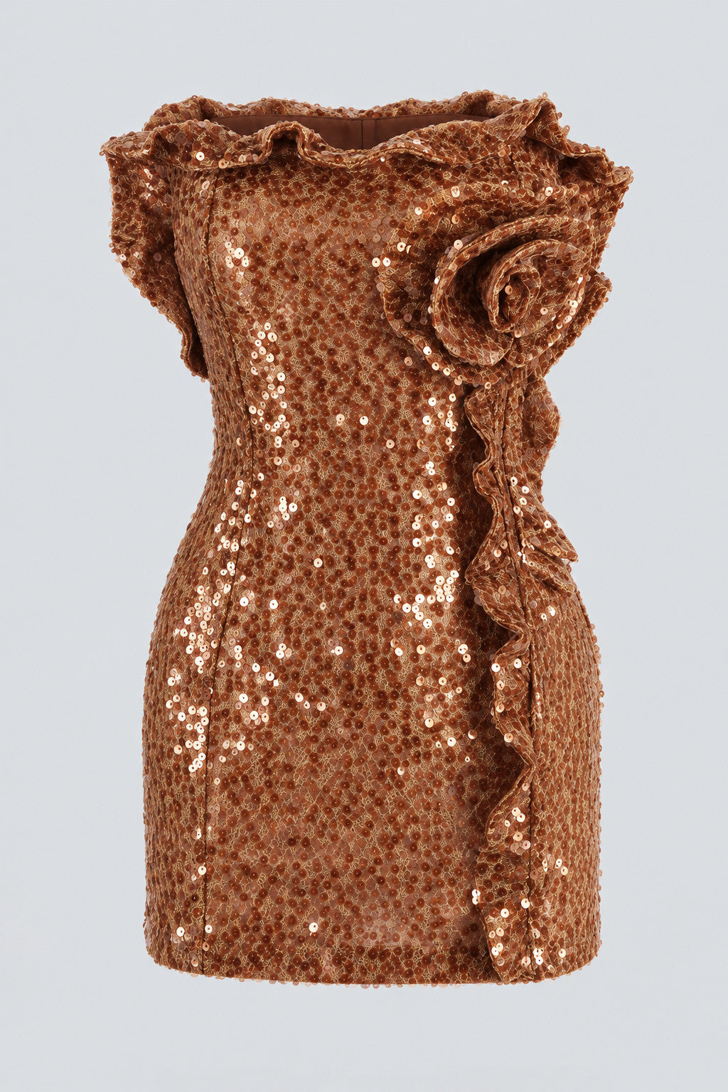 Calanthe Strapless Rosette Sequin Mini Dress - Khaki_-_selmori.com_-_03