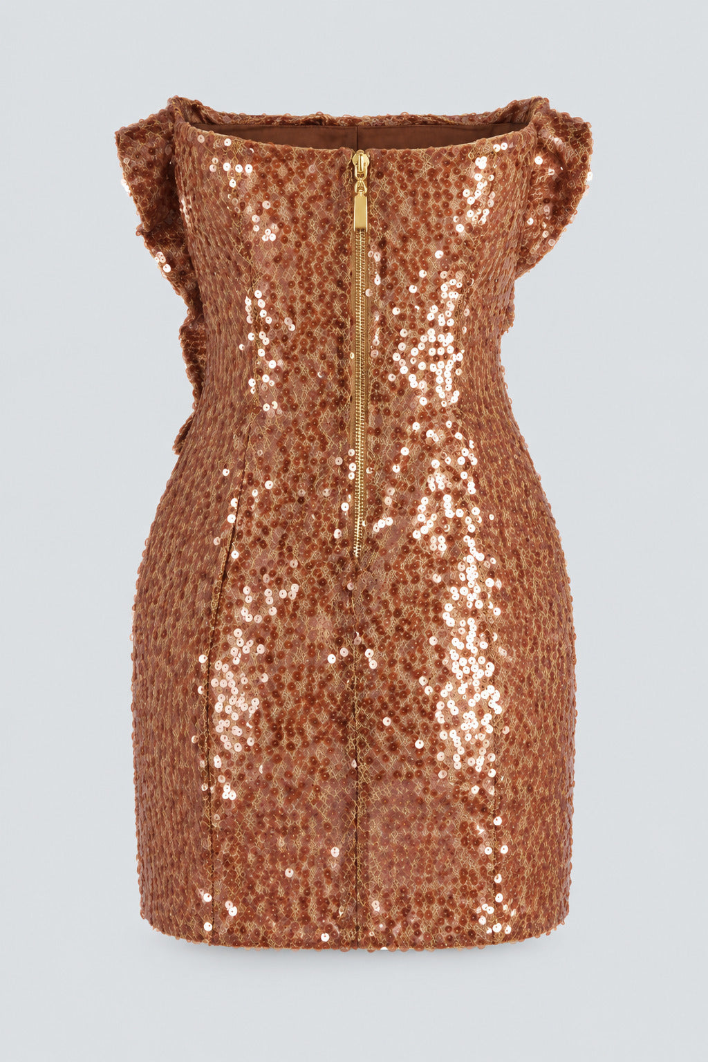 Calanthe Strapless Rosette Sequin Mini Dress - Khaki_-_selmori.com_-_04