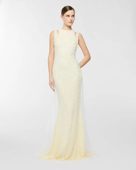 Ciselée Pearl Beaded Open Back Mermaid Maxi Dress