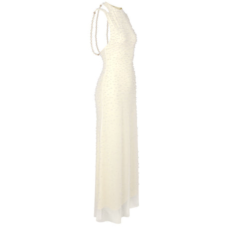 Ciselée Pearl Beaded Open Back Mermaid Maxi Dress