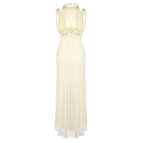 Ciselée Pearl Beaded Open Back Mermaid Maxi Dress