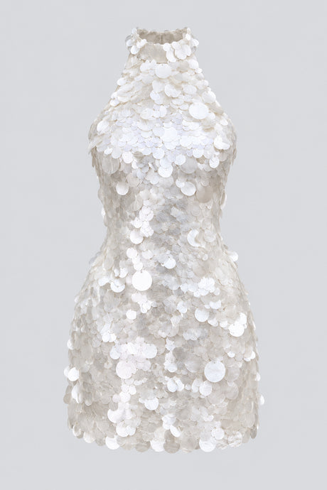Clarivelle Halter Paillette Mini Dress - White_-_selmori.com_-_03