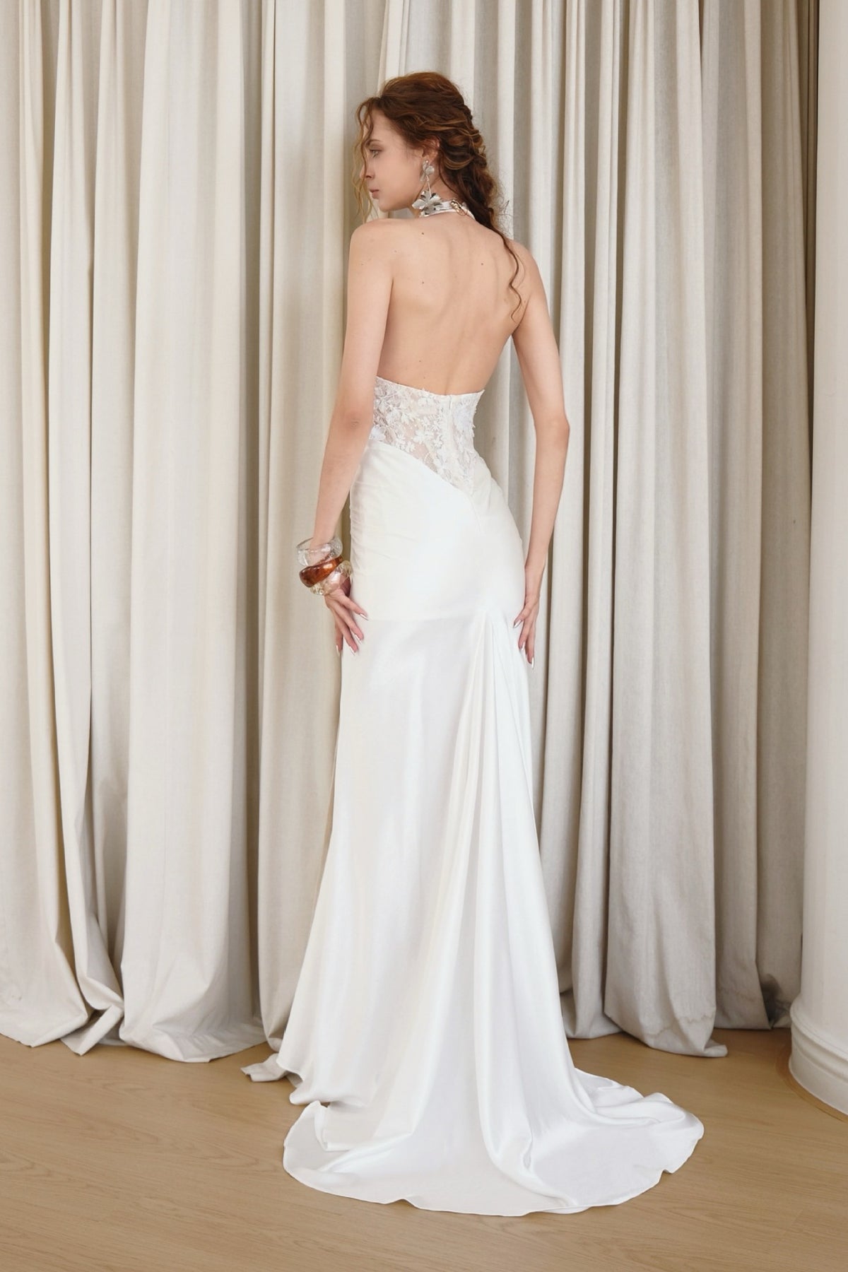 Cyréliane Halter Lace Satin Fishtail Maxi Dress - White_-_selmori.com_-_09