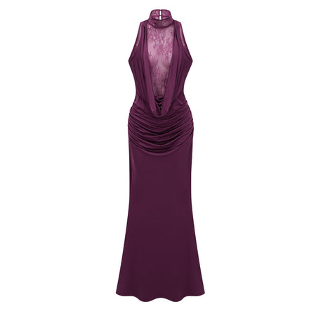 Selmori Célestine Magenta Lace Bodice Ruched Maxi Dress