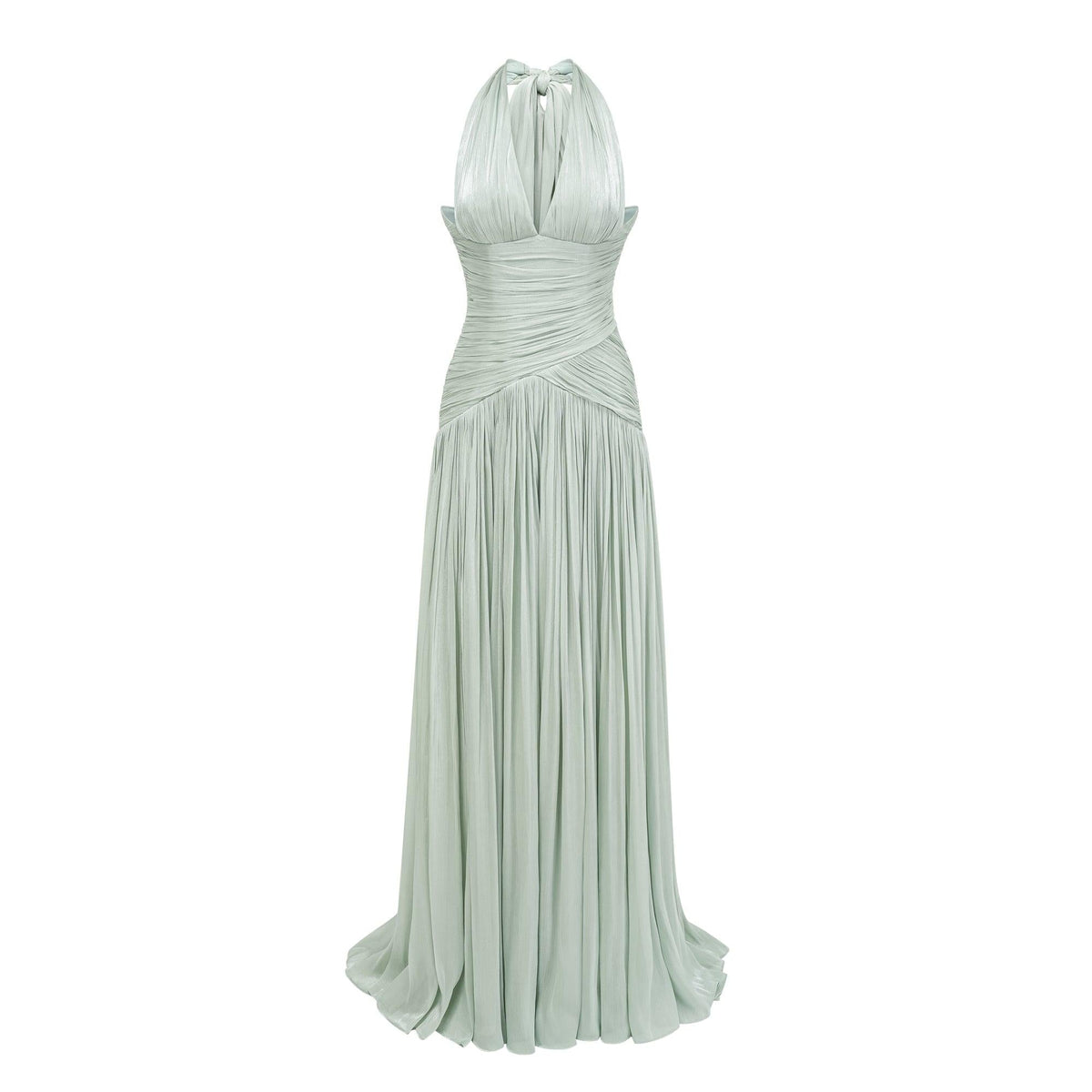 Verdelune Halter Pleated Slit Maxi Dress / Green