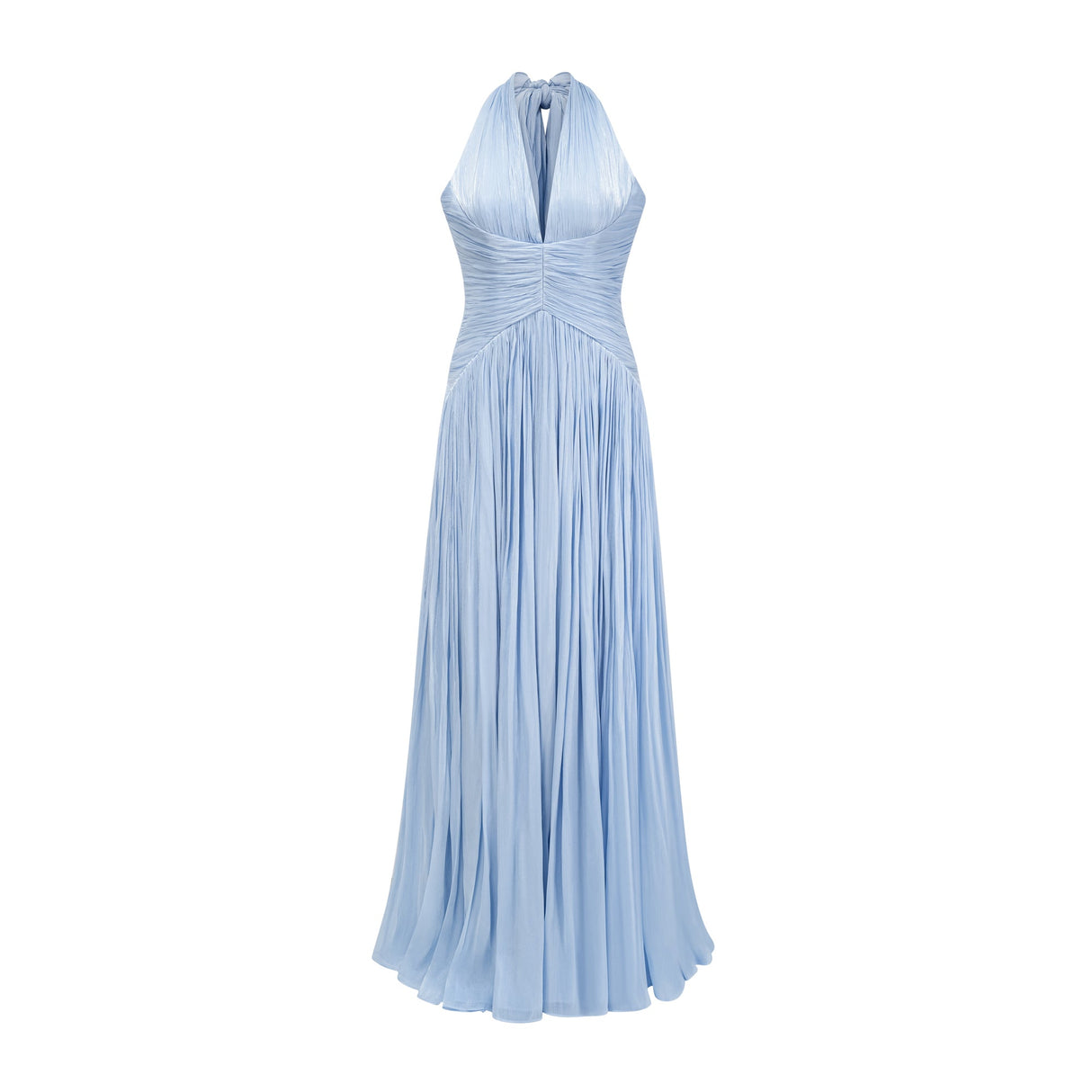 Vraie Plunging V-Neck Pleated Maxi Dress / Blue