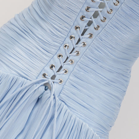 Vraie Plunging V-Neck Pleated Maxi Dress / Blue