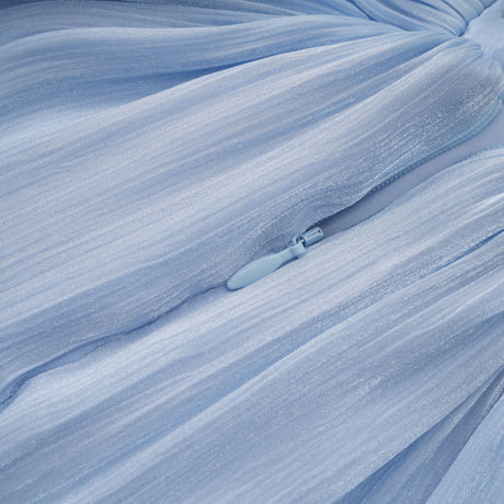 Vraie Plunging V-Neck Pleated Maxi Dress / Blue