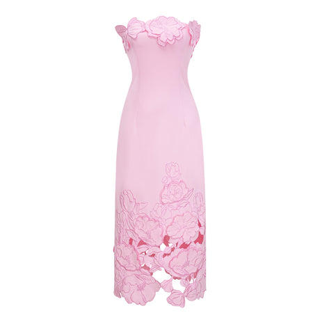 Talisman Pink Strapless Floral Embroidered Maxi Dress