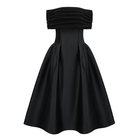 Selmori Anaïs Black Off Shoulder Polished Midi Dress