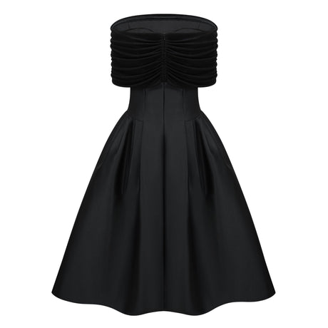Selmori Anaïs Black Off Shoulder Polished Midi Dress