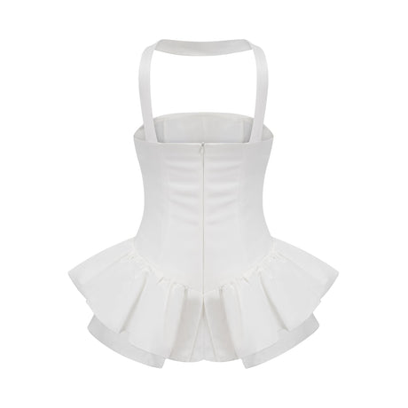 Selmori Aurélie white halterneck ruffled mini dress
