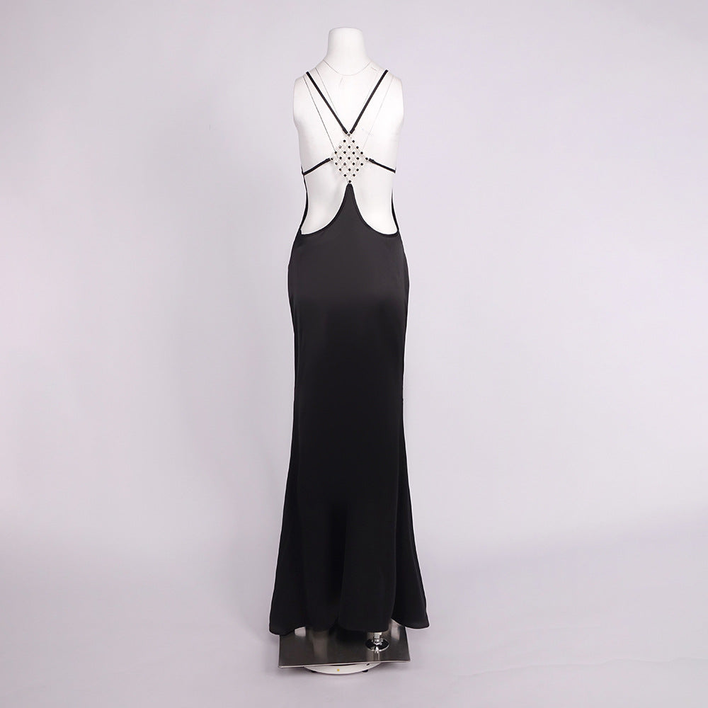 Désir Beaded Backless Maxi Dress Black
