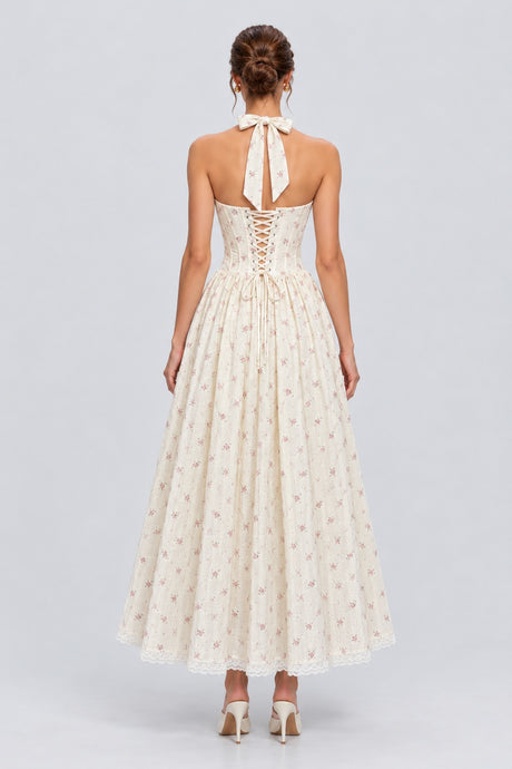 Domitille Floral Halter Corset Maxi Dress - White_-_selmori.com_-_02