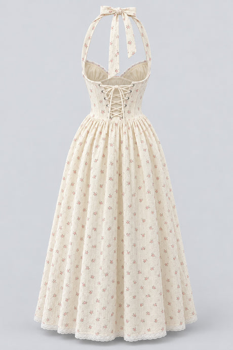Domitille Floral Halter Corset Maxi Dress - White_-_selmori.com_-_04