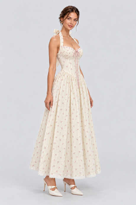 Domitille Floral Halter Corset Maxi Dress - White_-_selmori.com_-_06