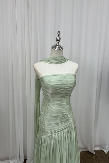 Eliorane Strapless Ruched Pleated Maxi Dress with Neck Sash - Light Green_-_selmori.com_-_11