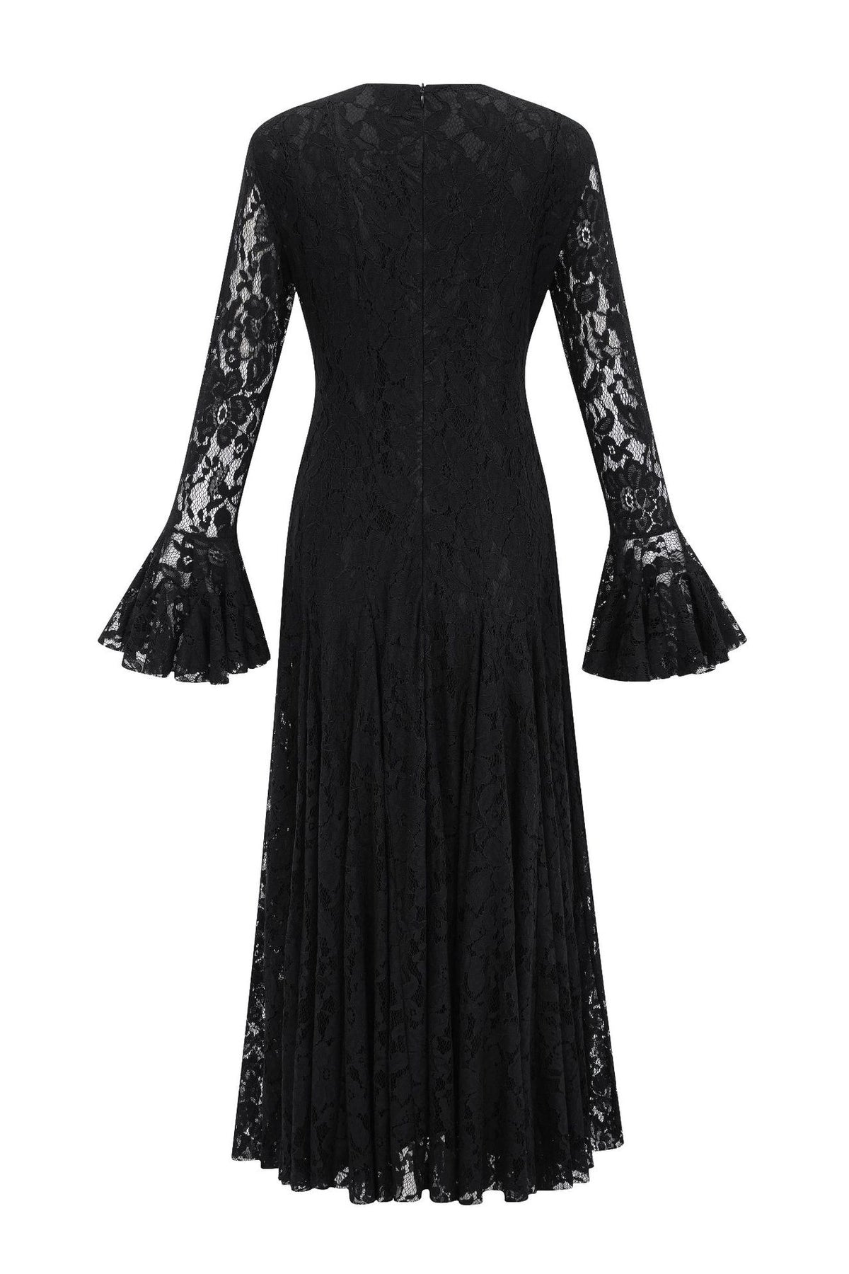 Élodiane Jewel-Button Bell-Sleeve Lace Maxi Dress - Black_-_selmori.com_-_04