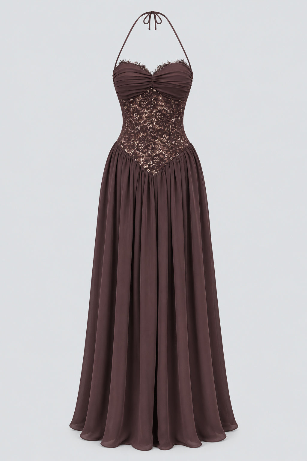 Élodine Halter Lace Corset Chiffon Maxi Dress - Brown_-_selmori.com_-_03