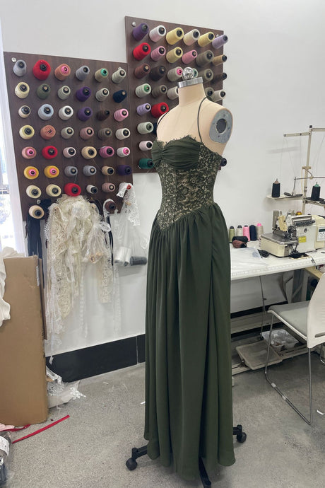 Élodine Halter Lace Corset Chiffon Maxi Dress - Dark Green_-_selmori.com_-_11