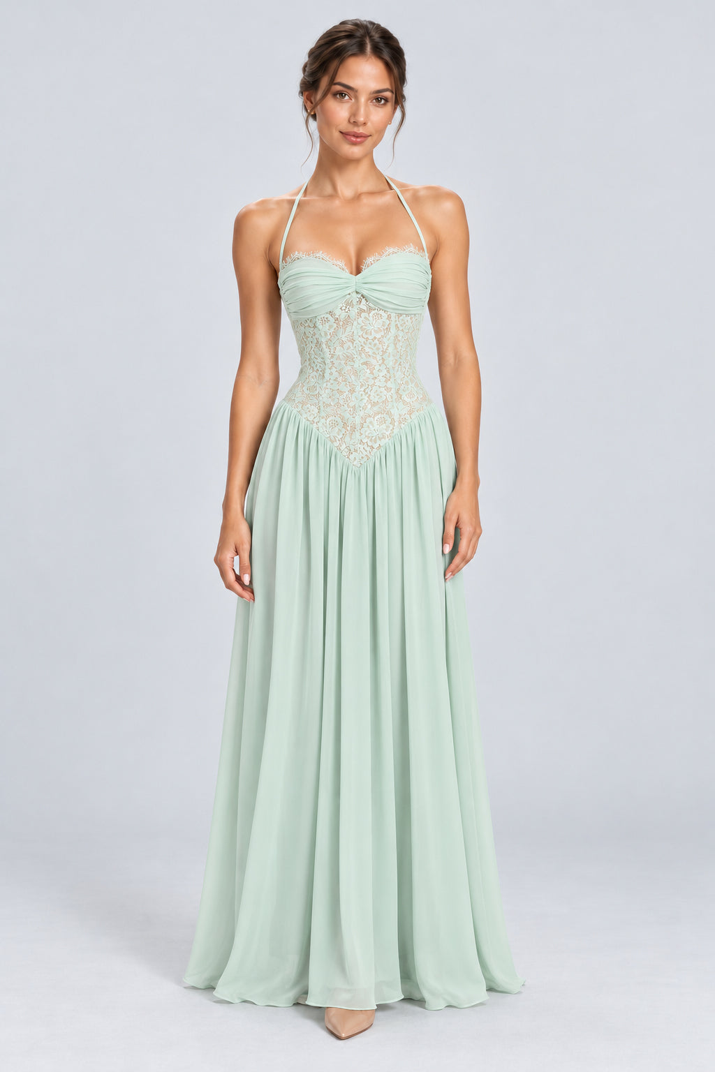 Élodine Halter Lace Corset Chiffon Maxi Dress - Mint Green_-_selmori.com_-_01
