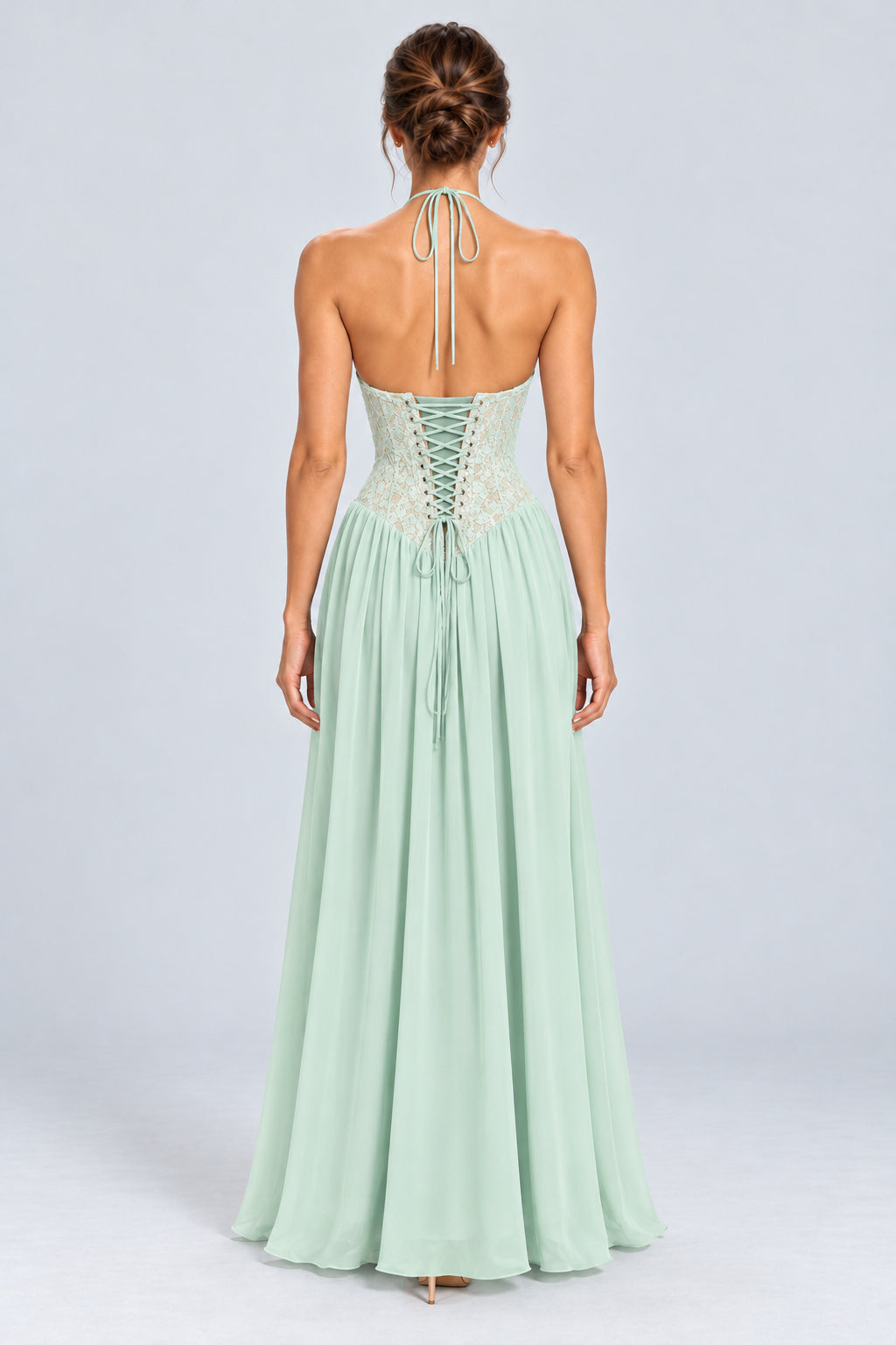 Élodine Halter Lace Corset Chiffon Maxi Dress - Mint Green_-_selmori.com_-_02
