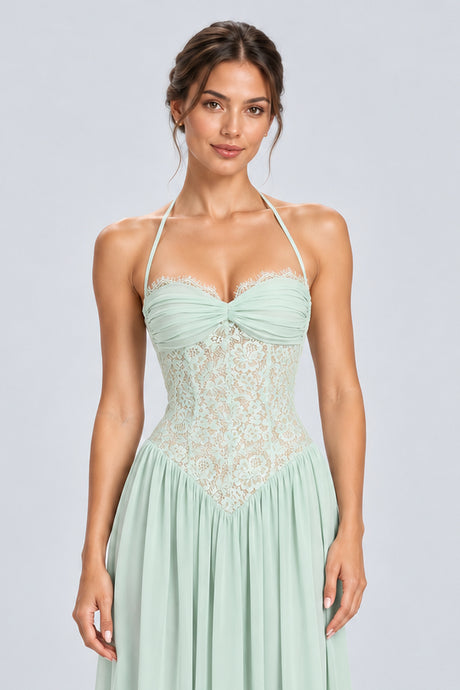 Élodine Halter Lace Corset Chiffon Maxi Dress - Mint Green_-_selmori.com_-_07