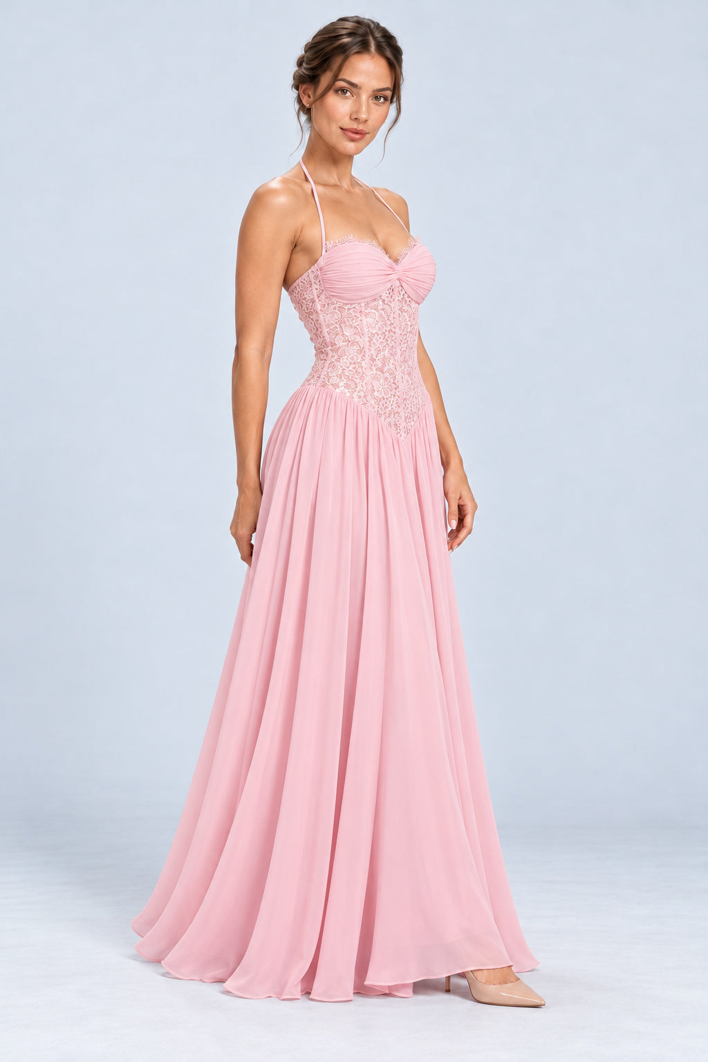 Élodine Halter Lace Corset Chiffon Maxi Dress - Pink_-_selmori.com_-_06