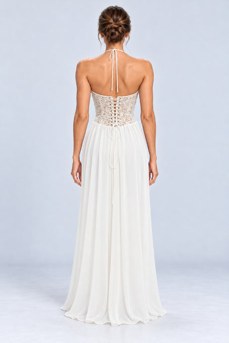 Élodine Halter Lace Corset Chiffon Maxi Dress - White_-_selmori.com_-_02