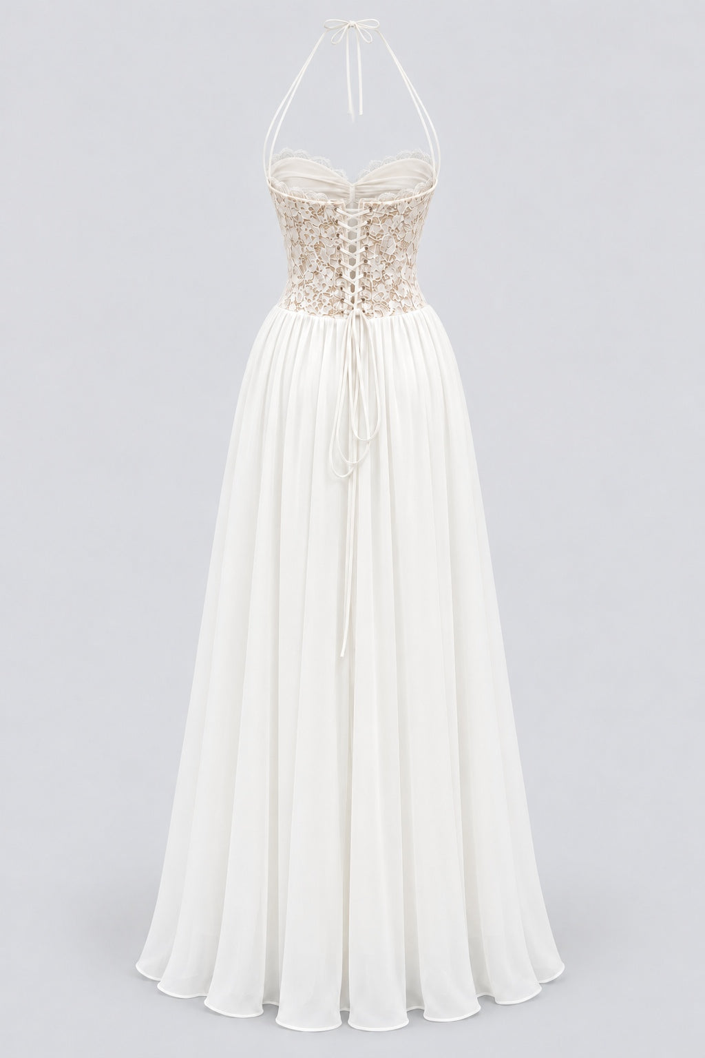 Élodine Halter Lace Corset Chiffon Maxi Dress - White_-_selmori.com_-_04