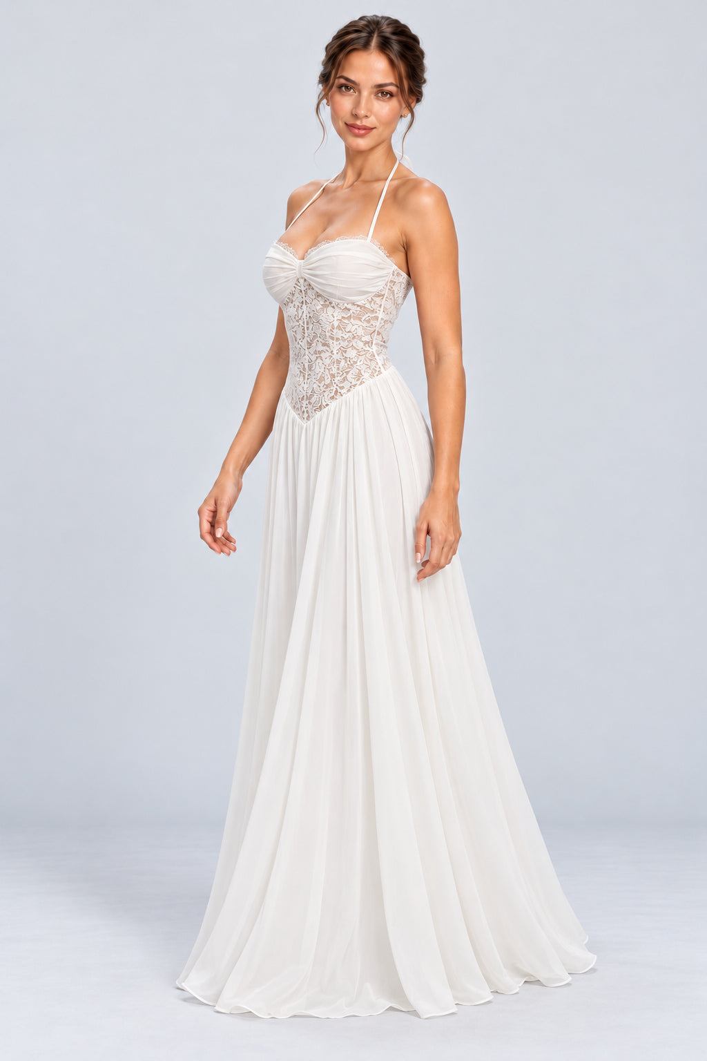 Élodine Halter Lace Corset Chiffon Maxi Dress - White_-_selmori.com_-_05