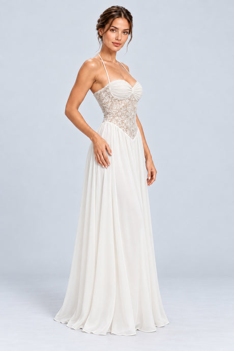 Élodine Halter Lace Corset Chiffon Maxi Dress - White_-_selmori.com_-_06