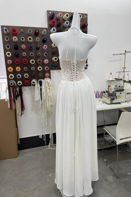 Élodine Halter Lace Corset Chiffon Maxi Dress - White_-_selmori.com_-_11