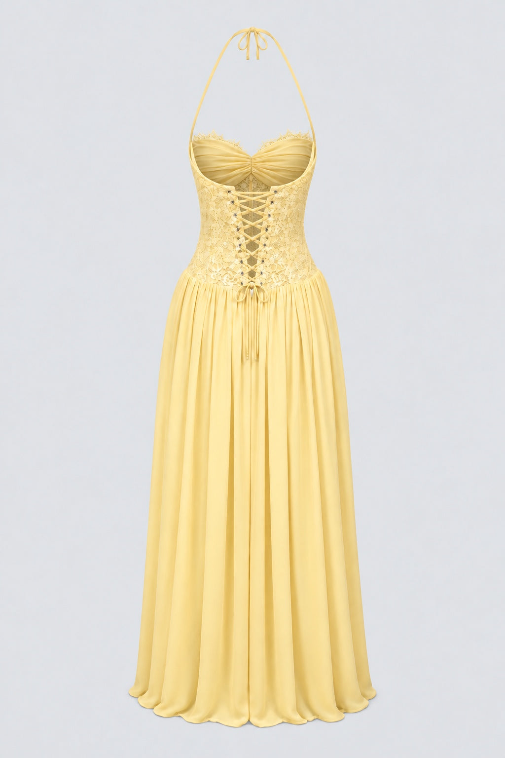 Élodine Halter Lace Corset Chiffon Maxi Dress - Yellow_-_selmori.com_-_04