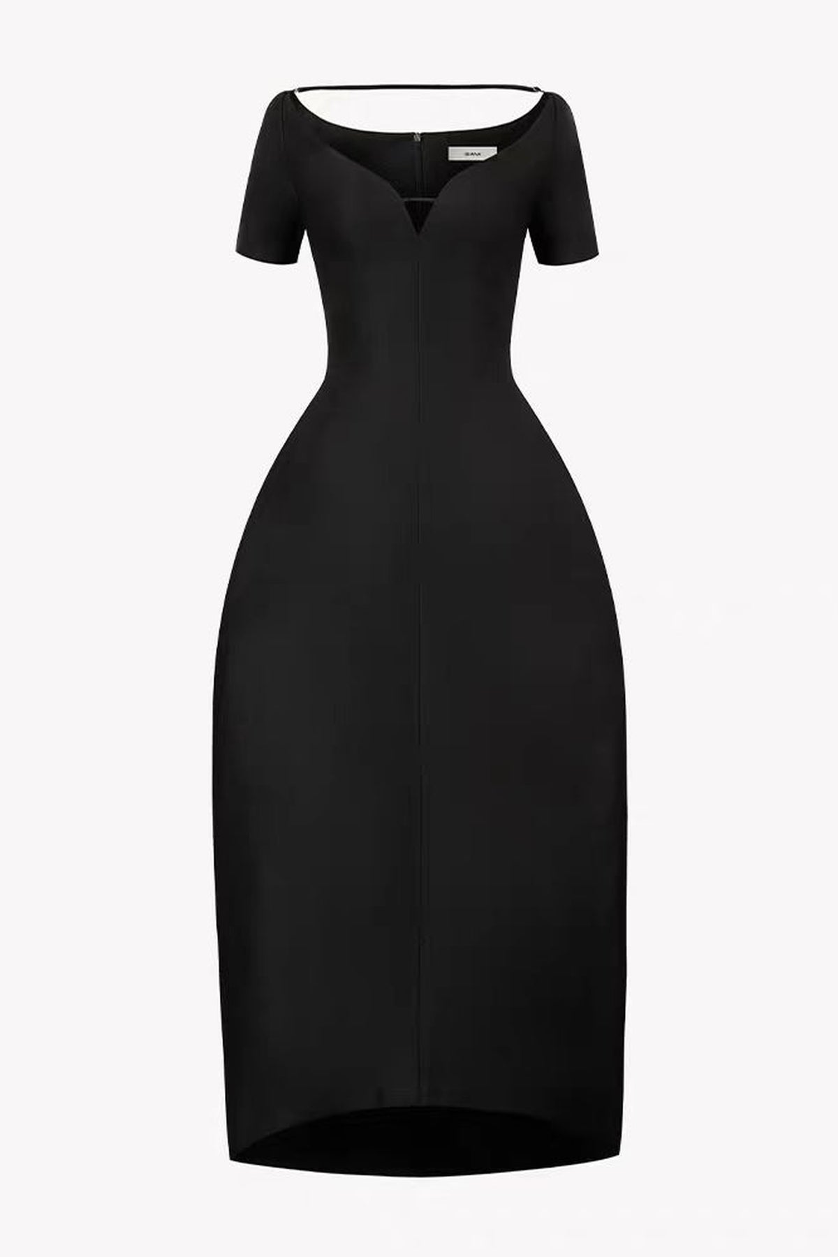 Éloivelle Plunge Neck Sculpted Midi Dress - Black_-_selmori.com_-_03