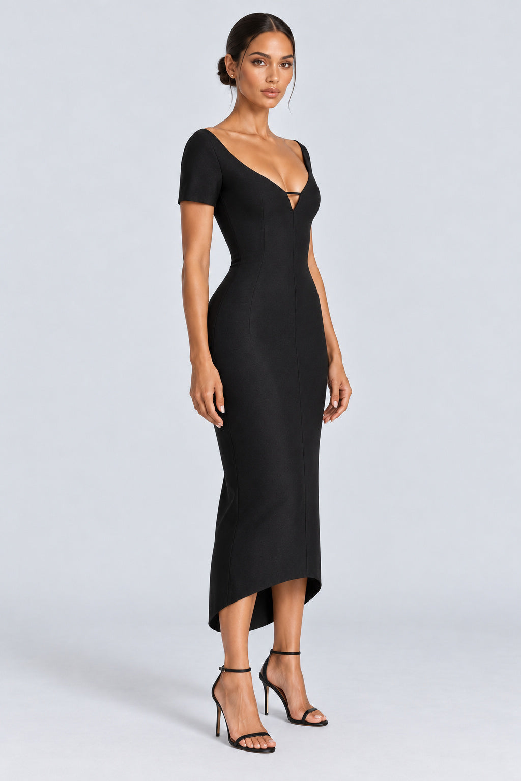 Éloivelle Plunge Neck Sculpted Midi Dress - Black_-_selmori.com_-_06