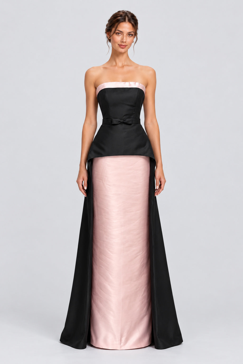 Elviane Strapless Color Block Overskirt Maxi Dress - Pink_-_selmori.com_-_01