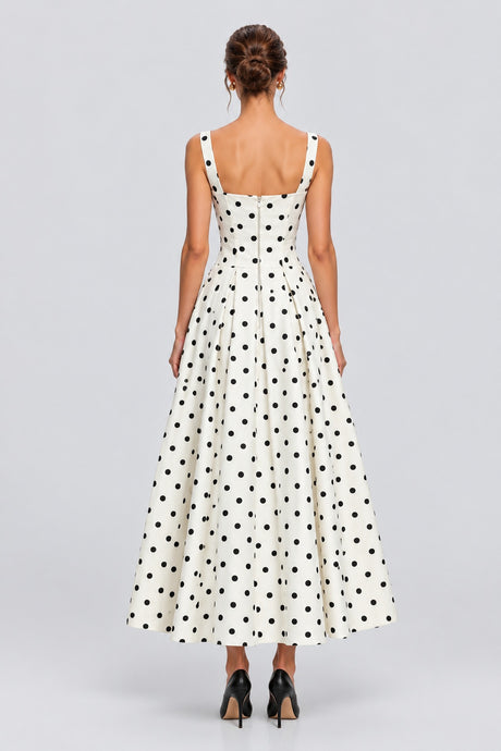 Euphrasie Square Neck Polka Dot Drop Waist Maxi Dress - White_-_selmori.com_-_02