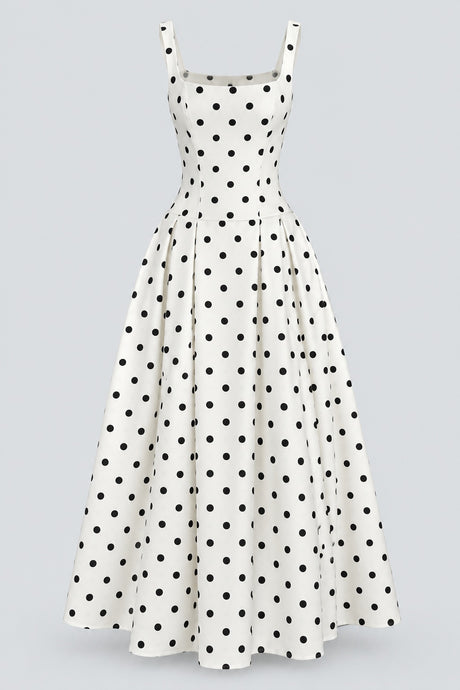 Euphrasie Square Neck Polka Dot Drop Waist Maxi Dress - White_-_selmori.com_-_03